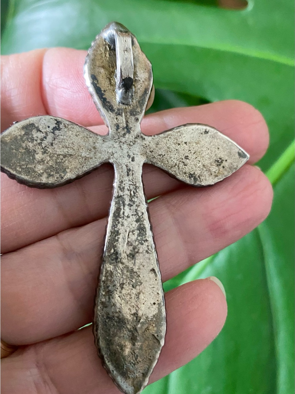 Turquoise Inlay vintage Silver Cross Pendant - Picture 3 of 10
